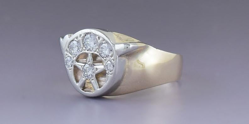 Rare VTG c1930s 14k White & Yellow Gold ~.50ct Diamond Shriners Masonic Ring