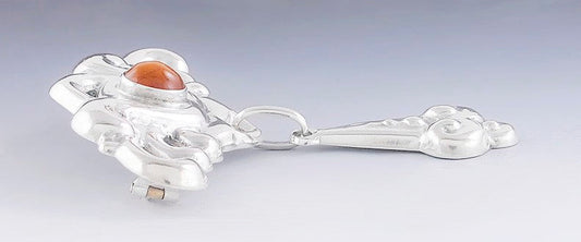 Antique Skonvirke Art Nouveau Danish Silver Amber Pin Brooch Grann Laglye