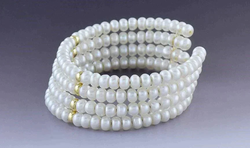 Modern Beautiful 14K Yellow Gold & Pearl Cuff Bracelet