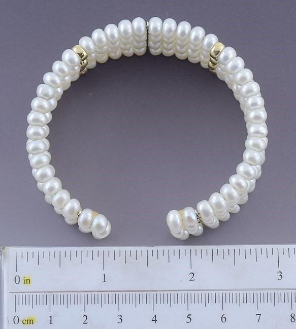Modern Beautiful 14K Yellow Gold & Pearl Cuff Bracelet