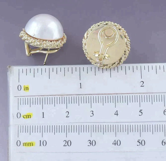High Quality Pair 14k Gold & Mabe Pearl Earrings
