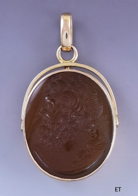c1850s Victorian 18k Gold & Carved Carnelian Greco-Roman Intaglio Locket Pendant