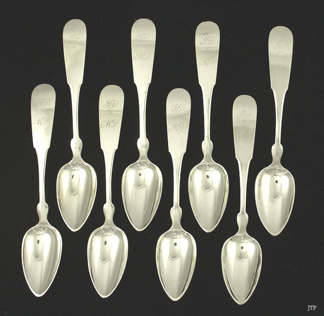 8 American Coin Silver Fiddle Teaspoons Gray c1835