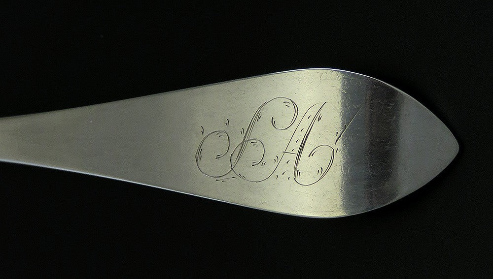 Antique c1790 Connecticut American Coin Silver Pointed End Serving Spoon 8 5/8