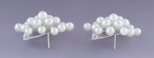 Vintage Pair 14k White Gold Pearl Snowflake Starburst Cluster Sputnik Earrings