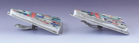 Pretty Pair Medina Native American Sterling Silver & Stone Mosaic Inlay Earrings