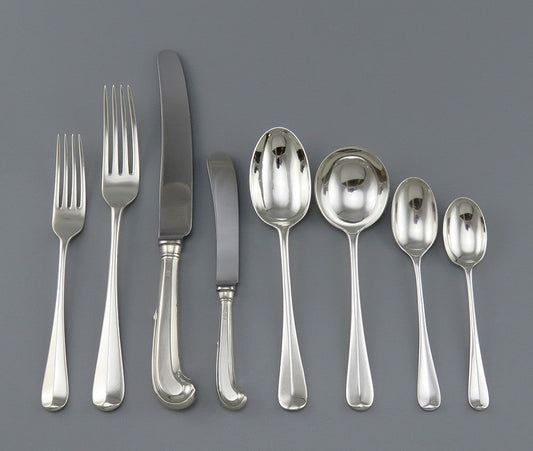 Fine English Sterling Silver 90pc Queen Anne Rat Tail Flatware Set Serves 12