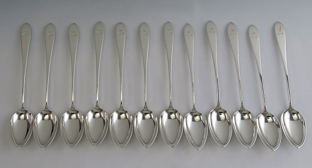 12 Antique Sterling Silver Arthur Stone Pointed End Teaspoons