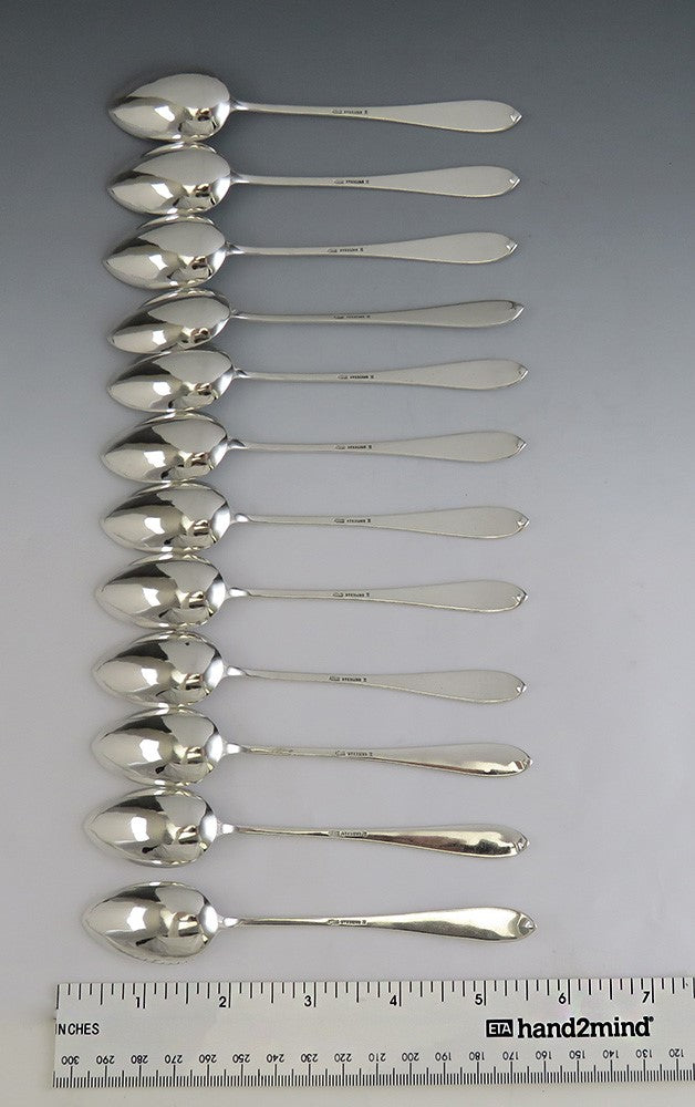 12 Antique Sterling Silver Arthur Stone Pointed End Teaspoons