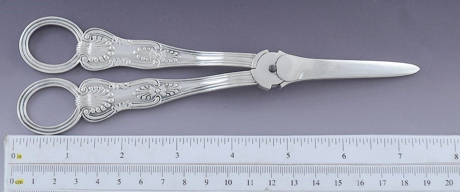 1857 Lovely Pair Victorian English Sterling Silver Grape Shears / Scissors