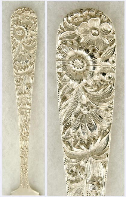 2 Kirk Sterling Silver Repousse Pattern Flower Salad Forks