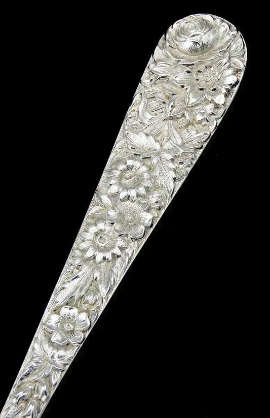 Vintage Sterling Silver Kirk Repousse Flower Serving Spoon 8 1/4" NO MONO