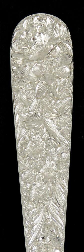 Antique c1930 Sterling Silver Kirk Repousse Flower Fruit Serving Spoon