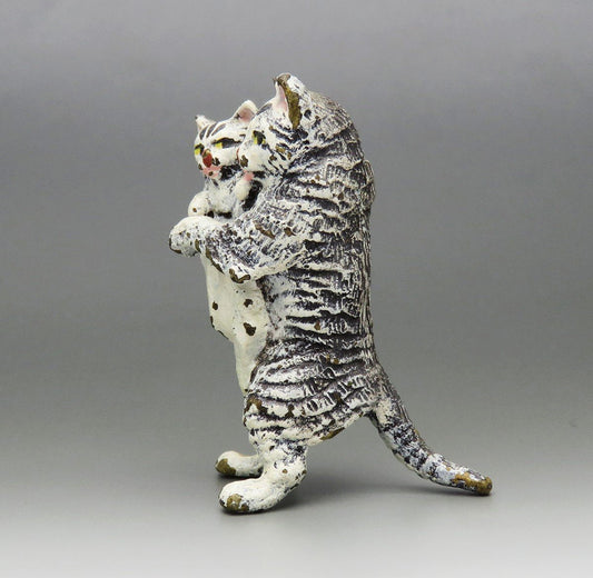 Mom and Baby Striped Cat Austrian Bronze Miniature Turn of the Century 2" Tall