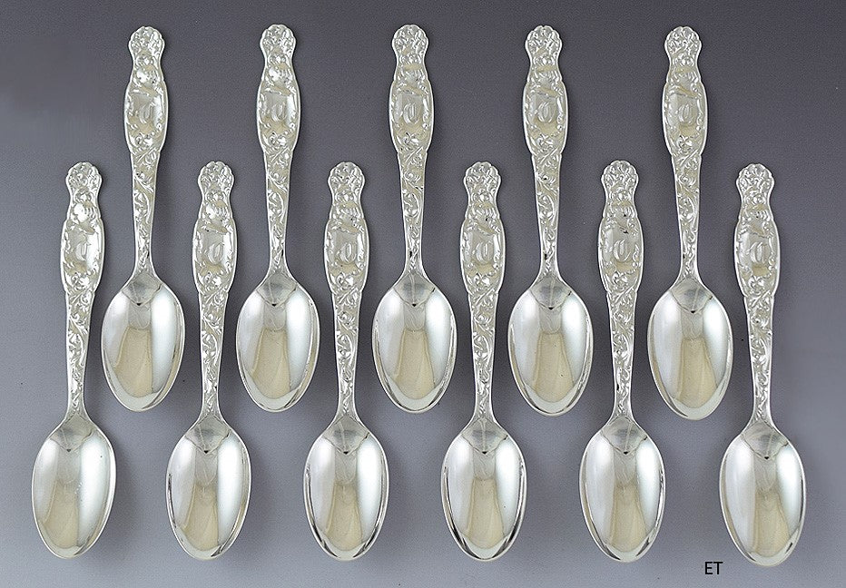 Fab Set 11 Whiting Sterling Silver Heraldic Teaspoons C Mono