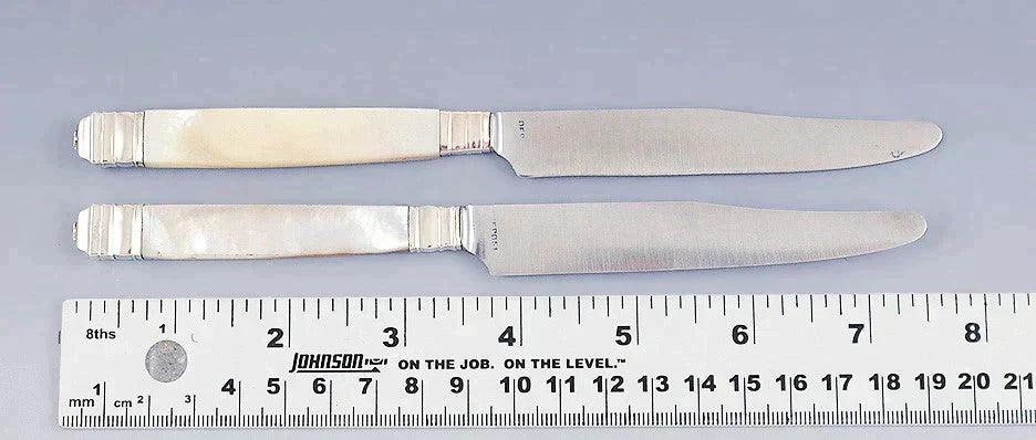 Fine set 12 French Silver MOP Handle Knives w/ Original Box