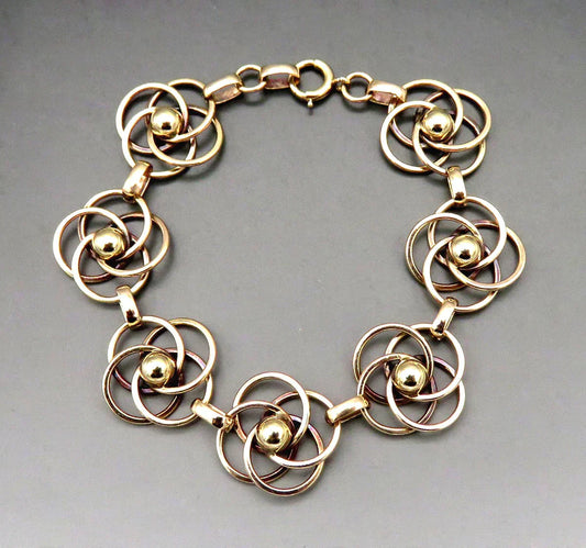 Vintage Retro 14K Rose Gold HSB Love Knot Chain Bracelet