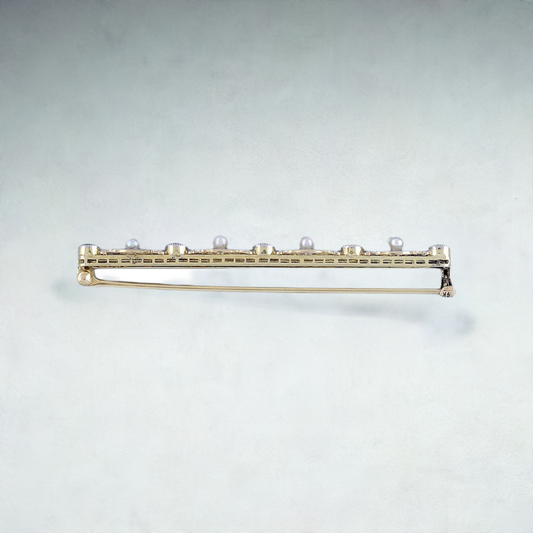 Krementz 14k Gold Sapphire Pearl Filigree Bar Pin Brooch
