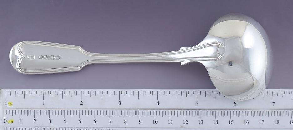 1837 Fine English Sterling Silver William IV Fiddle Thread Gravy Sauce Ladle 7"