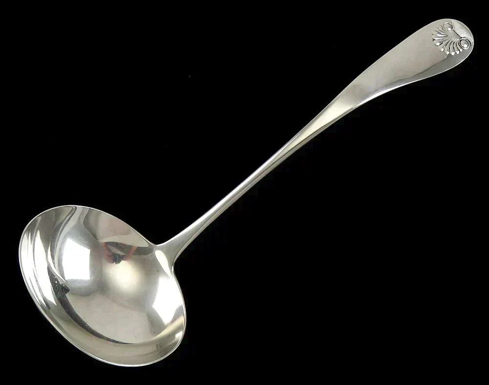 Antique Heavy Sterling Silver Durgin Shell Pattern Soup/Punch Ladle 12 1/4"