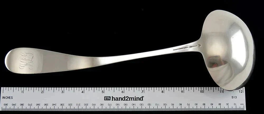 Antique Heavy Sterling Silver Durgin Shell Pattern Soup/Punch Ladle 12 1/4"