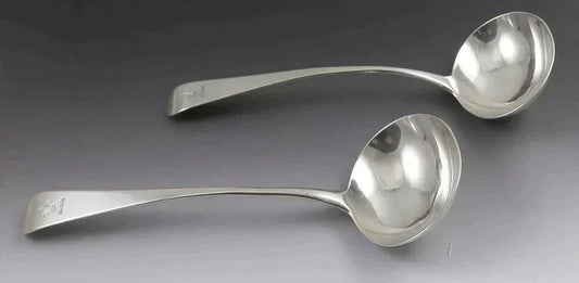 Pair English Georgian 1810 Sterling Silver Fleur de Lis Gravy/Sauce Ladles