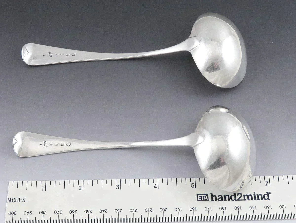 Pair English Georgian 1810 Sterling Silver Fleur de Lis Gravy/Sauce Ladles