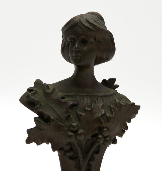 Superb Art Nouveau French Bronze Gibson Girl Woman Bust Desk Stamp Wax Seal