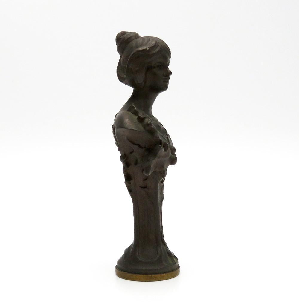 Superb Art Nouveau French Bronze Gibson Girl Woman Bust Desk Stamp Wax Seal