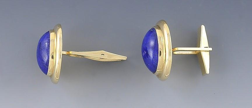 Handsome Pair Modern 14k Yellow Gold & Lapis Lazuli Cufflinks