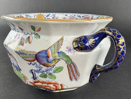 Rare c1820 Masons Ironstone China Flying Bird Chamber Pot w Snake Handle