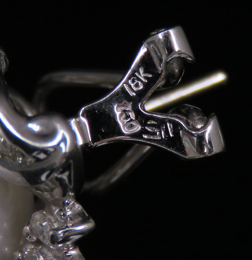 High End Designer 18K White Gold 14.5mm Pearl Diamond Gemstone Earrings