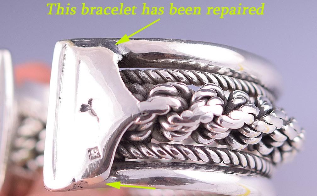 Marvelous Thick Width Turkish Silver Cuff Bracelet w/ Ropes and Woven Design