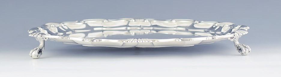 1911 Fab English Sterling Silver Claw Footed Serving Tray w/ Shell & Scroll Edge