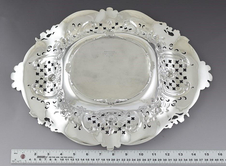 1902-1907 Antique Tiffany & Co Sterling Silver Oblong Pierced Serving Tray Dish
