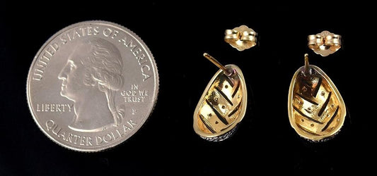 Gorgeous 14k Yellow Gold and White Diamond Pierced Earrings w/ Open Work