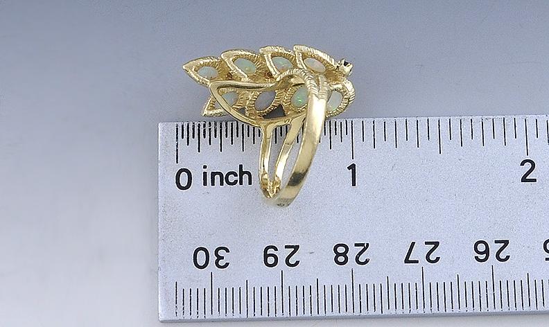 Gorgeous 14k Yellow Gold Fire Opal Sapphire Gemstone Leaf Flower Statement Ring