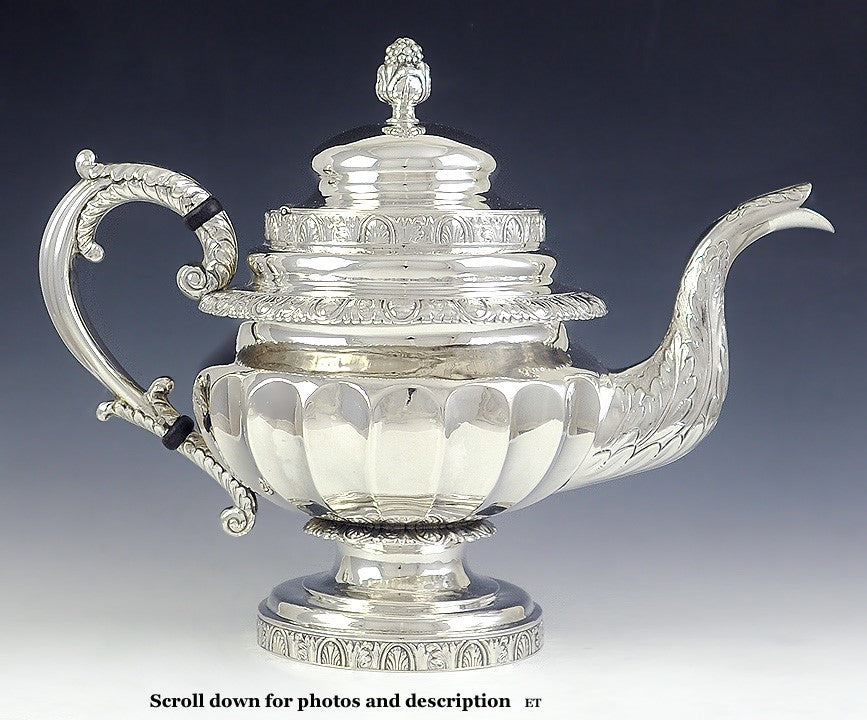 Antique c1840 American Cooper New York 900 Coin Silver Coffeepot Teapot