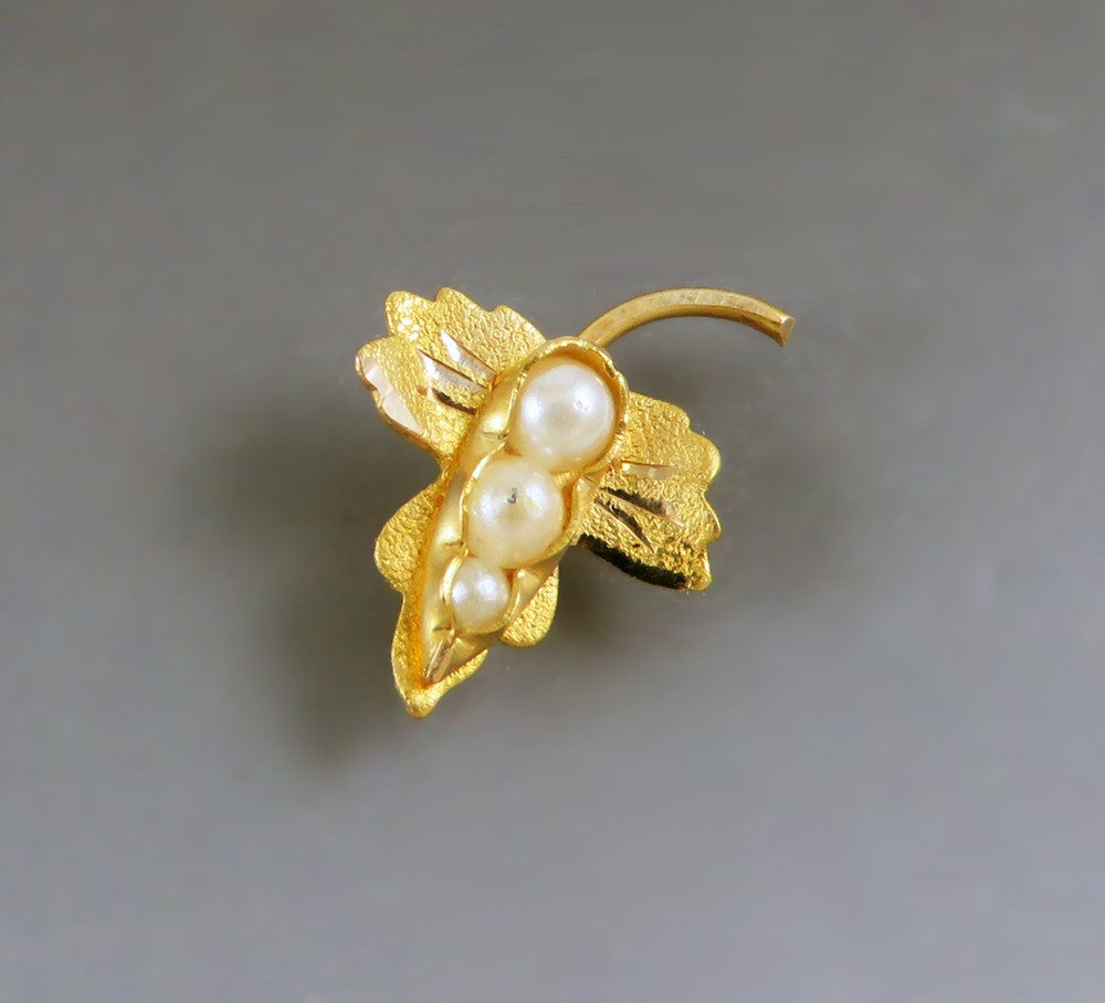 Charming Antique 14k Yellow Gold Seed Pearl Grape Leaf Stickpin