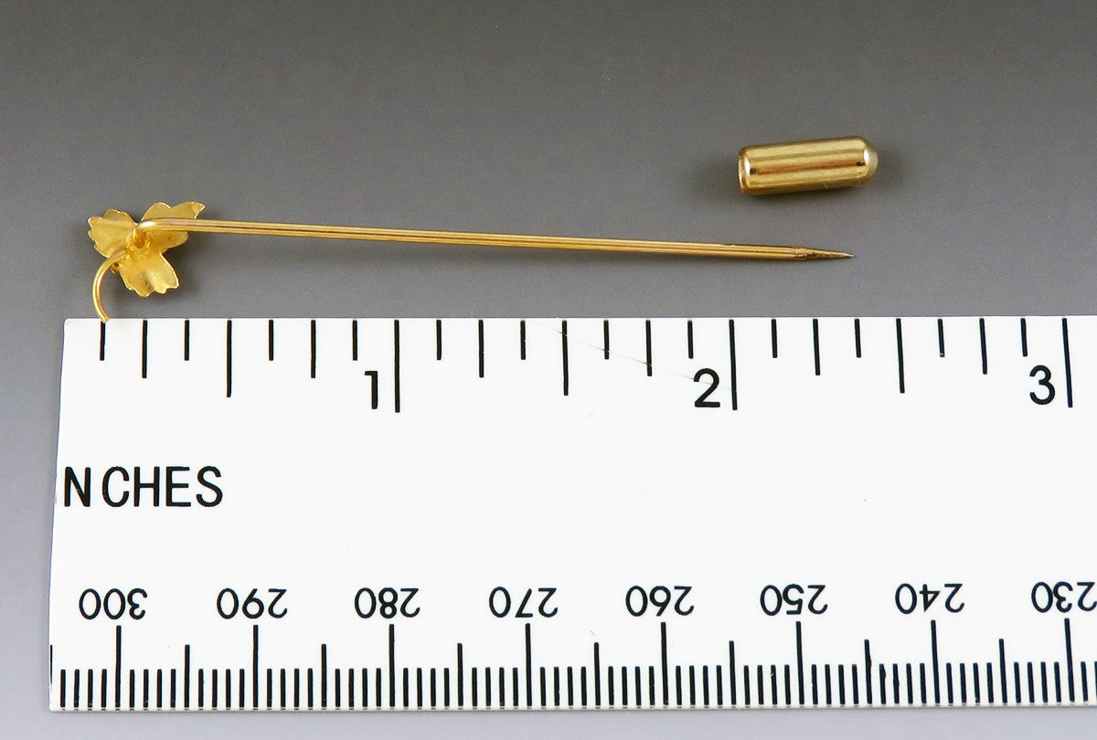Charming Antique 14k Yellow Gold Seed Pearl Grape Leaf Stickpin