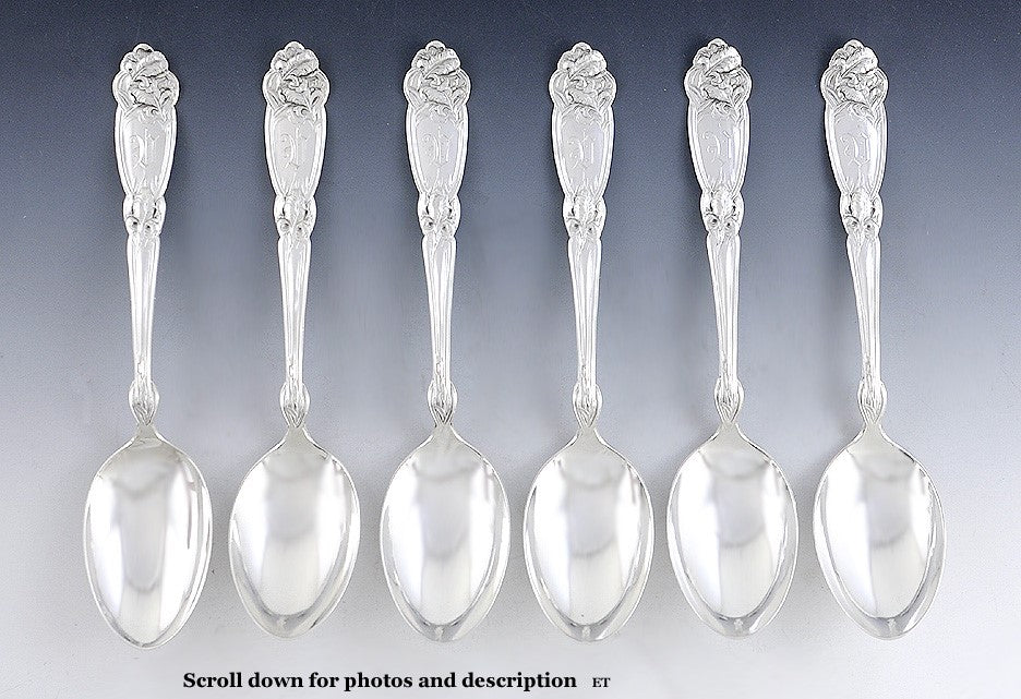 Nice Set 6 Alvin Sterling Silver Fleur De Lis Pat. Demitasse Spoons