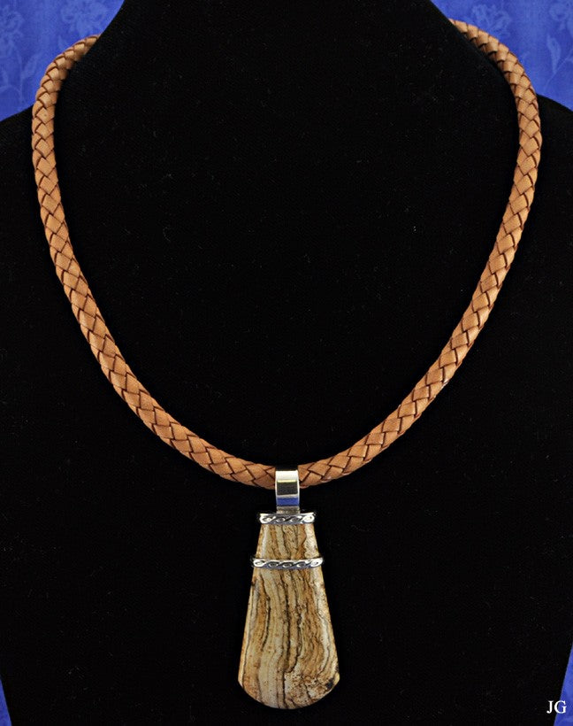 Neat Sterling and Leather Genuine Brown Agate Necklace