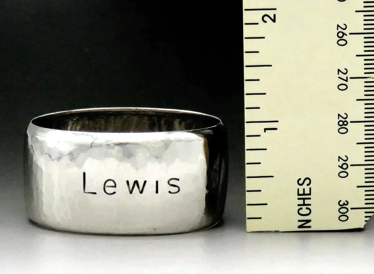 Antique Arts & Crafts Hand Hammered Sterling Silver Oval Napkin Ring Lewis Mono