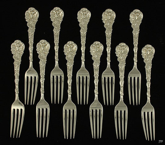 11 Antique Art Nouveau Sterling Silver Gorham Versailles 1888 Forks 6 3/4"
