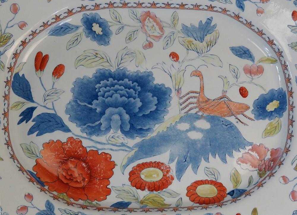 Rare c1840s English Ironstone Large Serving Platter w Grasshopper Design