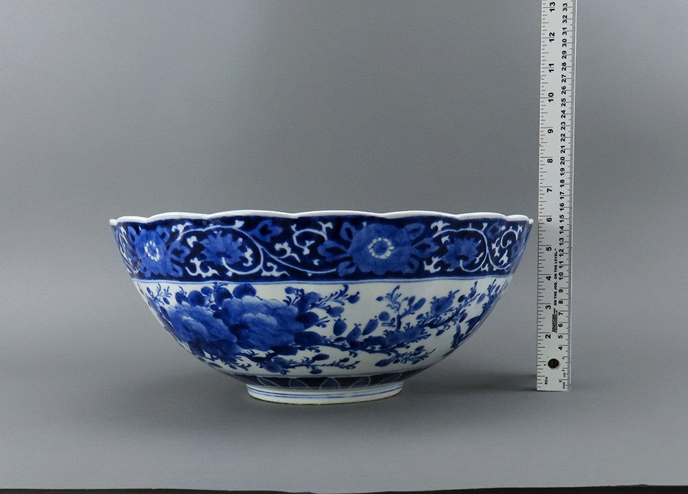 Impressive Mid/Late 1800s Japanese Blue and White Large Centerpiece Bowl