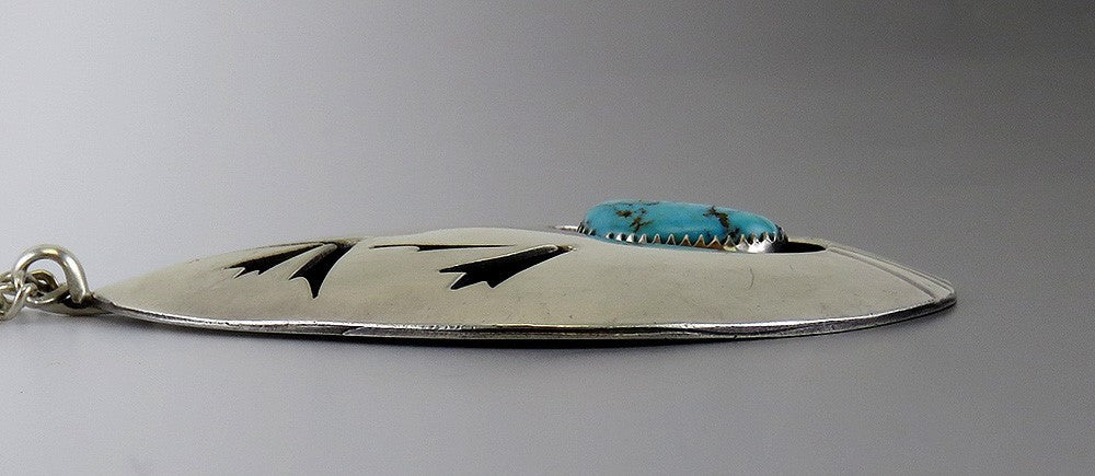 Native American Indian Sterling Silver Turquoise Statement Pendant Necklace