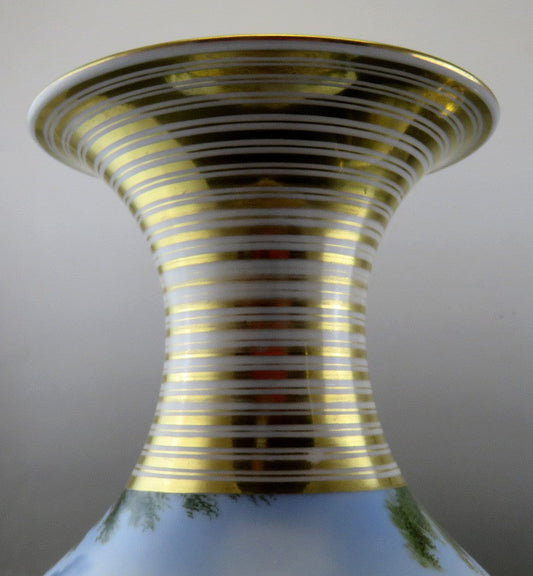 Antique Pair Hand Painted Porcelain Landscape Scene Large Flower Vases 13 1/2"