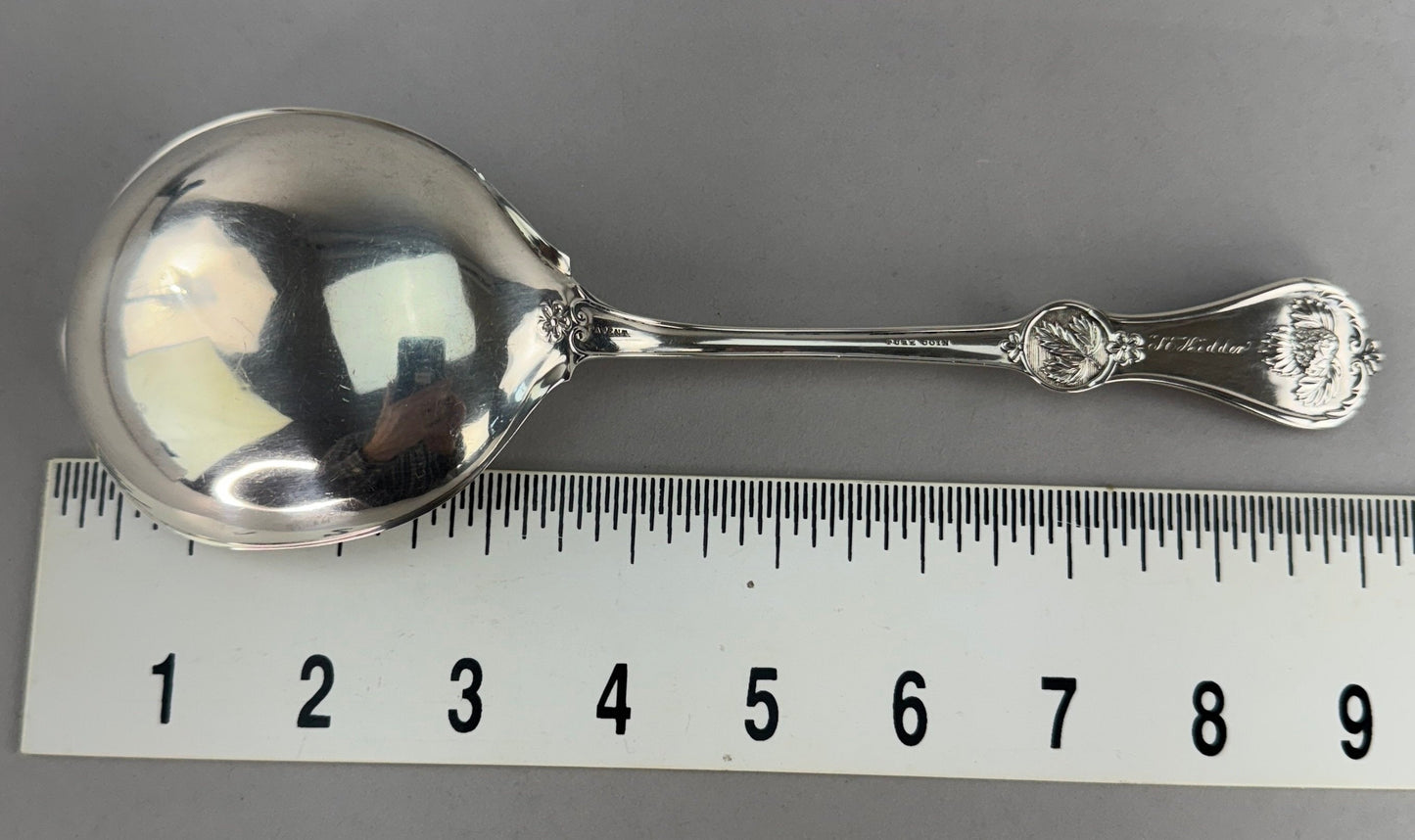 Fine Crisp Durgin Strawberry Coin Silver Large Serving Spoon 1860 - 70s