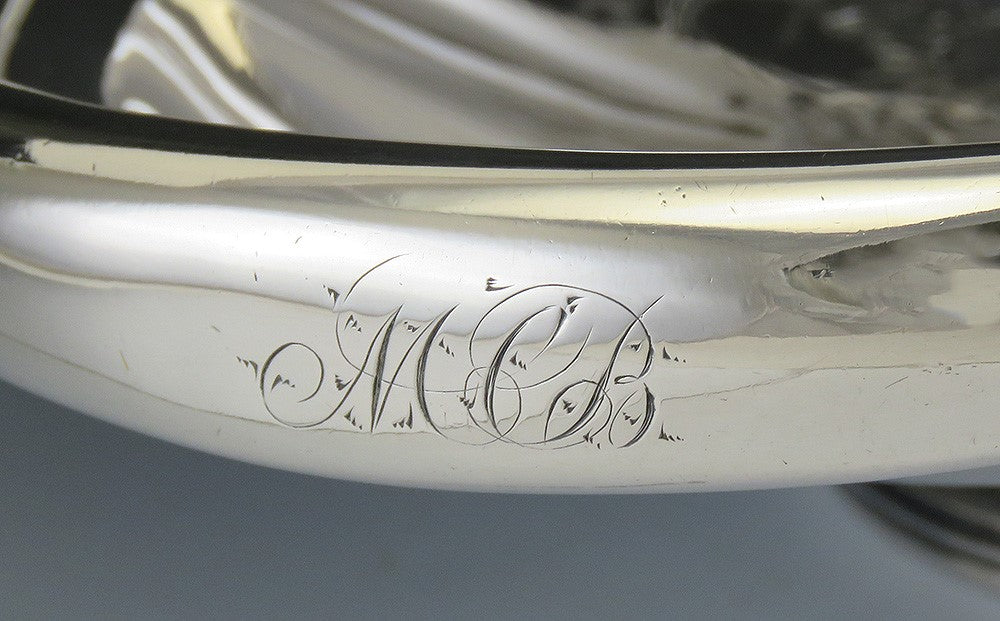 Fine Mid1800 Antq American Coin Silver Hand Engraved Basket Babcock Family Crest